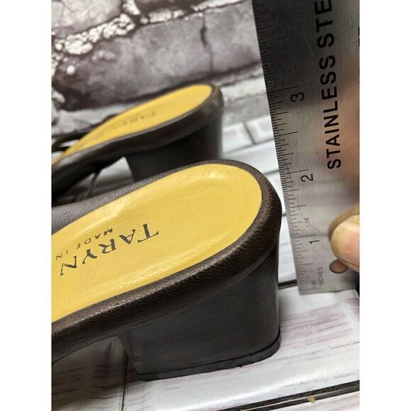 Taryn Rose Brown Leather Stone Slides Strap Heel Sandals Women Sz 38EU/7.5M US - Picture 14 of 16